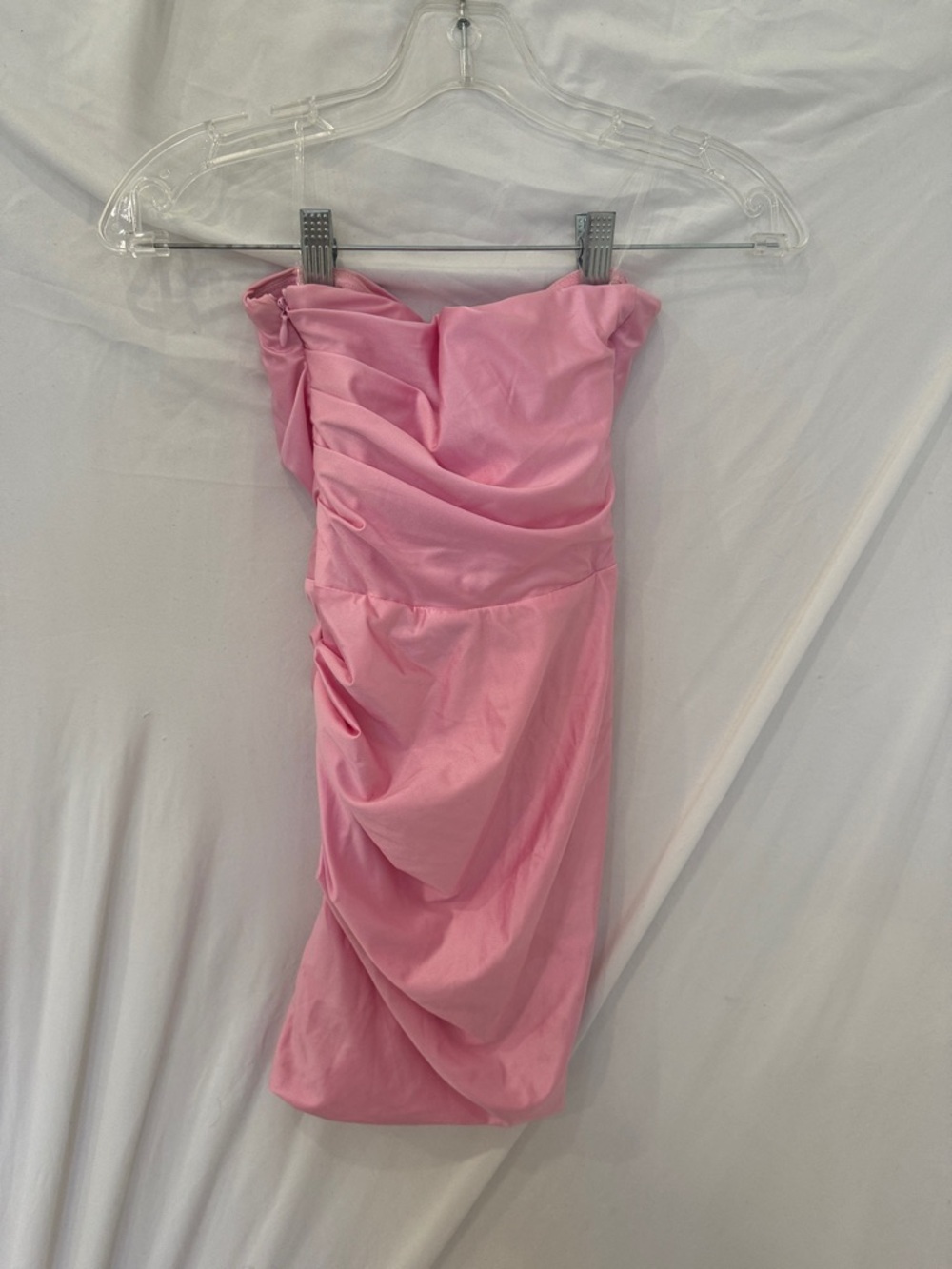 Oh Polly Pink ruched side zip draped Satin Mini Dress - size 0 - Picture 3 of 4